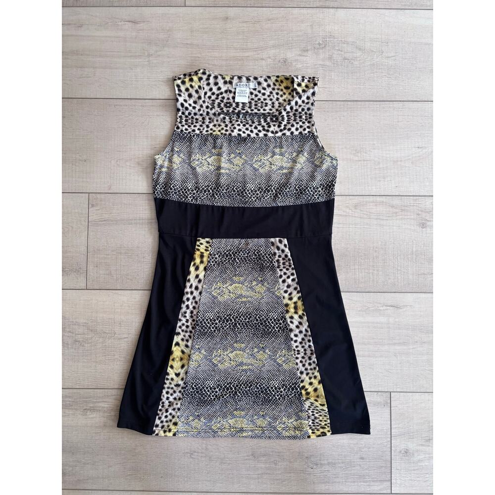 Adore Black Animal Print Sheath Dress Leopard Snakeskin Bodycon Size L